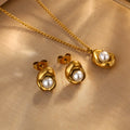Stainless Steel Gold Earrings Necklace Jewelry Set