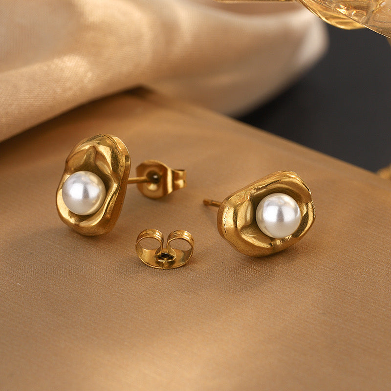 Stainless Steel Gold Earrings Necklace Jewelry Set